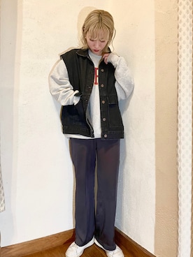「サテンパンツ」｜「アイテム（デニムジャケット）」を使った、karenさん（レディース・157cm）の秋コーディネート