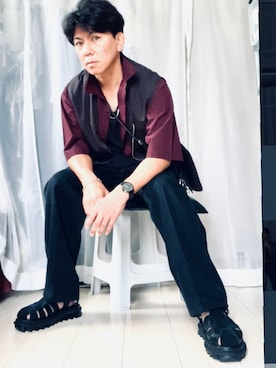 「WYM LIDNM（ウィム バイ リドム）のアイテム（サンダル）」を使った、wakuさん（メンズ・166cm）の秋コーディネート