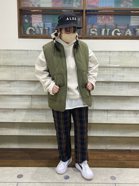 「キルティングベスト」｜「アイテム（その他アウター）」を使った、CUBE SUGAR 近江八幡店さん（レディース・156cm）の冬コーディネート