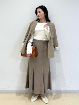 「VIS（ビス）のフェザーヤーンオフショルもちもちリブニット/イージーケア（ニット/セーター）」を使った、ik18さん（レディース・158cm）の冬コーディネート