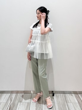 「リラックスパンツ」｜「アイテム（スラックス）」を使った、ik18さん（レディース・158cm）の夏コーディネート