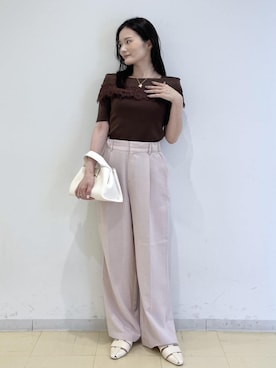 「VIS（ビス）の美easyリネンライクワイドパンツ/イージーケア・接触冷感・セットアップ対応（その他パンツ、ピンク系）」を使った、ik18さん（レディース）の夏コーディネート