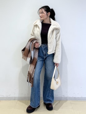 「ニット/セーター」｜「アイテム（ジャケット/アウター）」を使った、ik18さん（レディース・158cm）の冬コーディネート