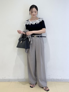 「VIS（ビス）のひねり金具ワンハンドルバッグ/2WAY,軽量（ハンドバッグ、ブラック系）」を使った、ik18さん（レディース）の夏コーディネート