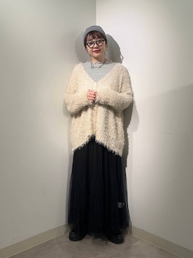 「アイテム（ニットキャップ/ビーニー、グレー系）」を使った、m.pocさん（レディース・160cm）の冬コーディネート