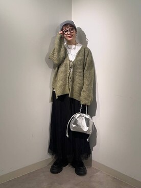 「アイテム（ニットキャップ/ビーニー、グレー系）」を使った、m.pocさん（レディース・160cm）の冬コーディネート