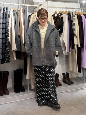 「アイテム（ヘアアクセサリー）」を使った、m.pocさん（レディース・160cm）の冬コーディネート