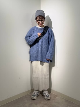 「アイテム（ニットキャップ/ビーニー、グレー系）」を使った、m.pocさん（レディース・160cm）の冬コーディネート