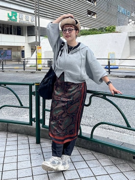 「アイテム（ストール/ショール）」を使った、m.pocさん（レディース・160cm）の秋コーディネート
