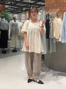 「LOWRYS FARM（ローリーズファーム）のステンレスフープチョーカー 127295（チョーカー、シルバー系）」を使った、m.pocさん（レディース・160cm）の春コーディネート