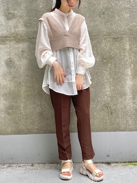 「INGNI（イング）のセミフレアセンタープレスパンツ（その他パンツ）」を使った、きーちゃんさん（レディース・159cm）の夏コーディネート