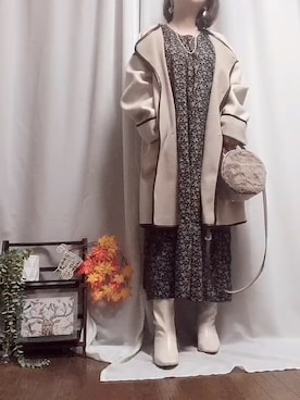 「小花柄ワンピース」｜「アイテム（ジャケット/アウター）」を使った、x 𝕟𝕚𝕛𝕚𝕞𝕒𝕤𝕦 xさん（レディース・154cm）の秋コーディネート