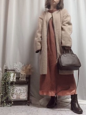 「ブラウンコーデ」｜「アイテム（ノーカラーコート）」を使った、x 𝕟𝕚𝕛𝕚𝕞𝕒𝕤𝕦 xさん（レディース・154cm）の冬コーディネート