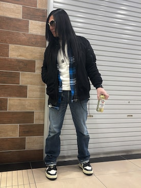 「アイテム（MA-1）」を使った、FUMY さん（メンズ・165cm）の冬コーディネート