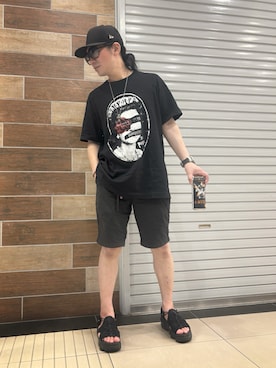 「NIKE（ナイキ）のアイテム（サンダル、ブラック系）」を使った、FUMY さん（メンズ・165cm）の夏コーディネート