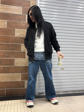 「アイテム（MA-1）」を使った、FUMY さん（メンズ・165cm）の冬コーディネート