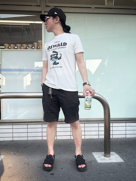 「Disney（ディズニー）のアイテム（Tシャツ/カットソー）」を使った、FUMY さん（メンズ・165cm）の夏コーディネート