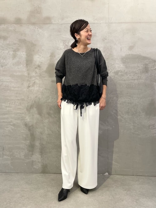 BEARDSLEY ビアズリー 裾 レース ニット ダーク グレー F ビアズリー