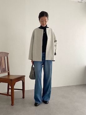 「アイテム（ノーカラーコート）」を使った、dazaiさん（レディース・166cm）の秋コーディネート
