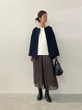 「アイテム（ノーカラーコート）」を使った、dazaiさん（レディース・166cm）の秋コーディネート