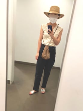 「ペーパーハット」｜「アイテム（その他）」を使った、m.さん（レディース・162cm）の夏コーディネート