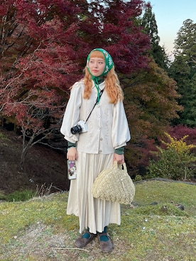 「アイテム（ヘアアクセサリー、グリーン系）」を使った、ラナさん（レディース・153cm）の冬コーディネート