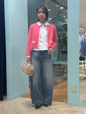 「Rie Miller（リエミラー）の《4サイズ展開》【RM denim】ルーズワイドデニム（デニムパンツ、ブルー系）」を使った、nol tsujiさん（レディース・164cm）の秋コーディネート