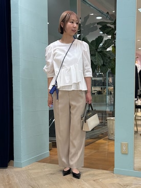 「NOLLEY’S（ノーリーズ）のウォッシャブルサラドラトリコットペプラムブラウス（シャツ/ブラウス、ホワイト系）」を使った、nol tsujiさん（レディース・164cm）の春コーディネート