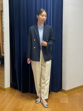 「NOLLEY’S（ノーリーズ）のバンドカラーシアーブラウス」を使った、nol tsujiさんのコーディネート