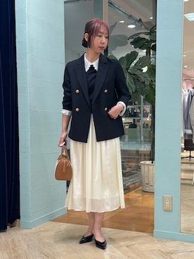 「NOLLEY’S（ノーリーズ）のウォッシャブルサテン楊柳ギャザースカート（スカート、ホワイト系）」を使った、nol tsujiさん（レディース・164cm）の春コーディネート