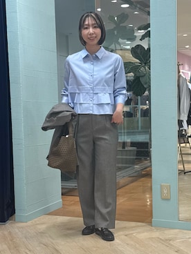 「NOLLEY’S（ノーリーズ）の《セットアップ対応》ウォッシャブルシャーク愛されセミワイドパンツ（その他パンツ、ブラウン系）」を使った、nol tsujiさん（レディース・164cm）の秋コーディネート