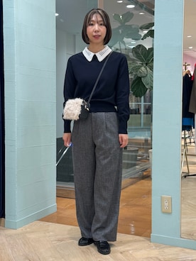 「NOLLEY’S（ノーリーズ）の《ストレッチ》ウォッシャブルネップツイードワイドパンツ（その他パンツ、ブラック系）」を使った、nol tsujiさん（レディース・164cm）の秋コーディネート