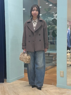 「NOLLEY’S（ノーリーズ）のウォッシャブルストライプベーシックシャツ（シャツ/ブラウス、ベージュ系）」を使った、nol tsujiさん（レディース・164cm）の秋コーディネート