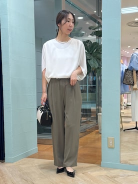 「NOLLEY’S（ノーリーズ）の【WEB限定】ウォッシャブルジョーゼットコクーンブラウス（シャツ/ブラウス、ホワイト系）」を使った、nol tsujiさん（レディース・164cm）の夏コーディネート