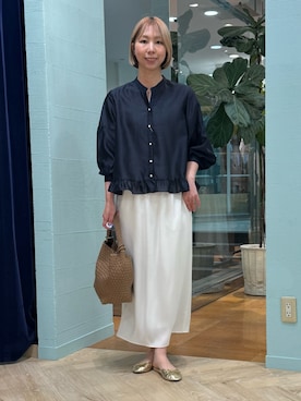 「NOLLEY’S（ノーリーズ）のメッシュワンショルダーバッグS（ショルダーバッグ、ブラウン系）」を使った、nol tsujiさん（レディース・164cm）の春コーディネート