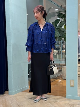 「NOLLEY’S（ノーリーズ）の《セットアップ対応》【KIRYU】MIXウォッシャブルフラワー柄ジャガードブラウス（シャツ/ブラウス、ブルー系）」を使った、nol tsujiさん（レディース・164cm）の春コーディネート
