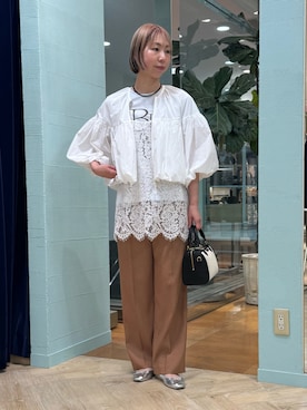 「NOLLEY’S（ノーリーズ）のウォッシャブルレースビスチェ（キャミソール、ホワイト系）」を使った、nol tsujiさん（レディース・164cm）の春コーディネート