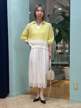 「NOLLEY’S（ノーリーズ）のウォッシャブルサテン楊柳ギャザースカート（スカート、ホワイト系）」を使った、nol tsujiさん（レディース・164cm）の春コーディネート