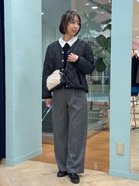 「NOLLEY’S（ノーリーズ）の《ストレッチ》ウォッシャブルネップツイードワイドパンツ（その他パンツ、ブラック系）」を使った、nol tsujiさん（レディース・164cm）の秋コーディネート