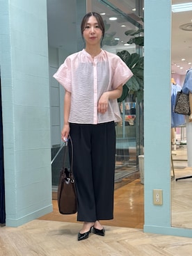 「NOLLEY’S（ノーリーズ）の【BECシリーズ】ウォッシャブル袖2ＷAYシアーブラウス（シャツ/ブラウス、ピンク系）」を使った、nol tsujiさん（レディース・164cm）の夏コーディネート