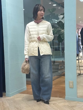 「NOLLEY’S（ノーリーズ）の【MOHI×NOLLEYS】シープファーミニショルダー（ショルダーバッグ、ベージュ系）」を使った、nol tsujiさん（レディース・164cm）の秋コーディネート