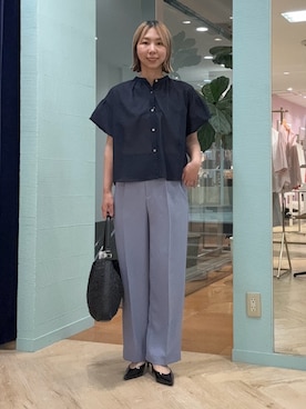「NOLLEY’S（ノーリーズ）の《セットアップ対応》ウォッシャブルストレッチツイル愛されセミワイドパンツ（その他パンツ、ブルー系）」を使った、nol tsujiさん（レディース・164cm）の春コーディネート