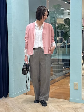 「NOLLEY’S（ノーリーズ）の《セットアップ対応》ウォッシャブルシャーク愛されセミワイドパンツ（その他パンツ、ブラウン系）」を使った、nol tsujiさん（レディース・164cm）の秋コーディネート