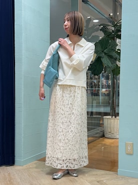 「NOLLEY’S（ノーリーズ）の《セットアップ対応》【KIRYU】ウォッシャブルラメジャガードスカート（スカート、ホワイト系）」を使った、nol tsujiさん（レディース・164cm）の春コーディネート