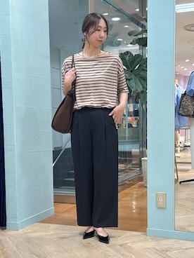 「NOLLEY’S（ノーリーズ）の【WEB限定】ウォッシャブルリヨセル綿オトナT（Tシャツ/カットソー、ベージュ系）」を使った、nol tsujiさん（レディース・164cm）の夏コーディネート
