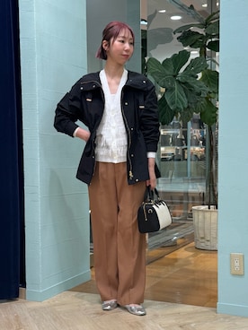 「NOLLEY’S（ノーリーズ）の【WEB＆一部店舗限定色アイテム】ウォッシャブル2WAY撥水フーテッドブルゾン（ブルゾン、ブラック系）」を使った、nol tsujiさん（レディース・164cm）の春コーディネート