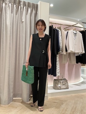 「アイテム（かごバッグ、グリーン系）」を使った、nol niiharaさん（レディース・162cm）の夏コーディネート