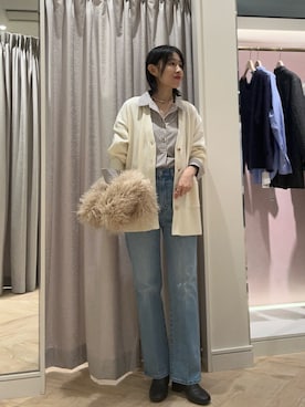 「NOLLEY’S Sophi（ノーリーズソフィ）の《手洗い可能》総針ビックVネックカーディガン（カーディガン/ボレロ）」を使った、nol niiharaさん（レディース・162cm）の秋コーディネート