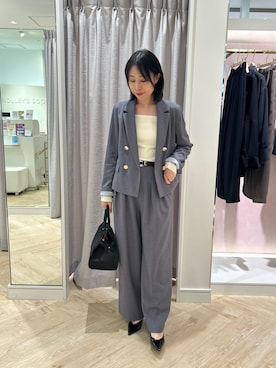 「NOLLEY’S Sophi（ノーリーズソフィ）の《セットアップ対応》ウォッシャブルウール混ツイルハイウエストワイドパンツ（その他パンツ）」を使った、nol niiharaさん（レディース・162cm）の秋コーディネート