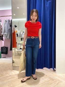 「赤ニット」｜aikoさん（レディース・158cm）の夏コーディネート
